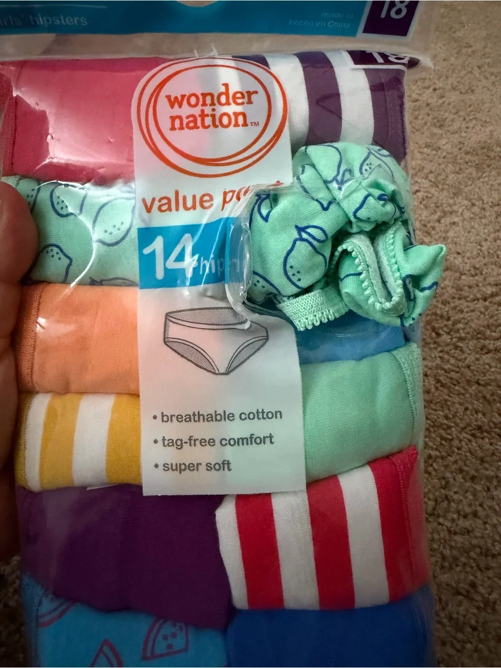 Wonder Nation Girls' Hipster Underwear Value Pack, 14-Count (Size 18)